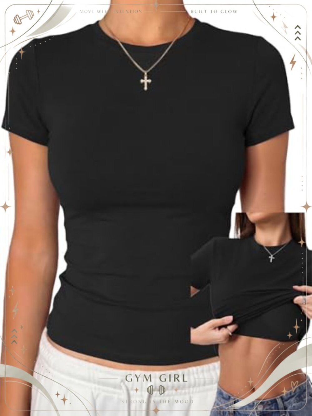 Cotton Crewneck Built-in Bra Short Sleeve Crop Top Fitted Tee
